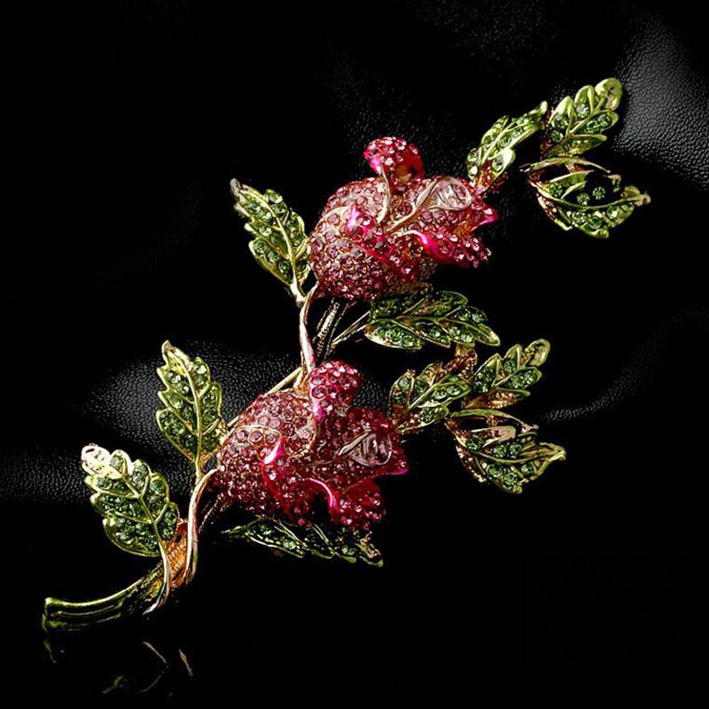 Trâm cài áo hình cành hoa hồng đính đá xinh xắn thời trang