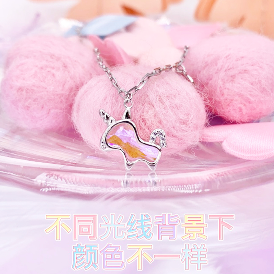 Vòng cổ bạc 925 phối mặt hình kỳ lân cầu vồng phong cách Hàn Quốc