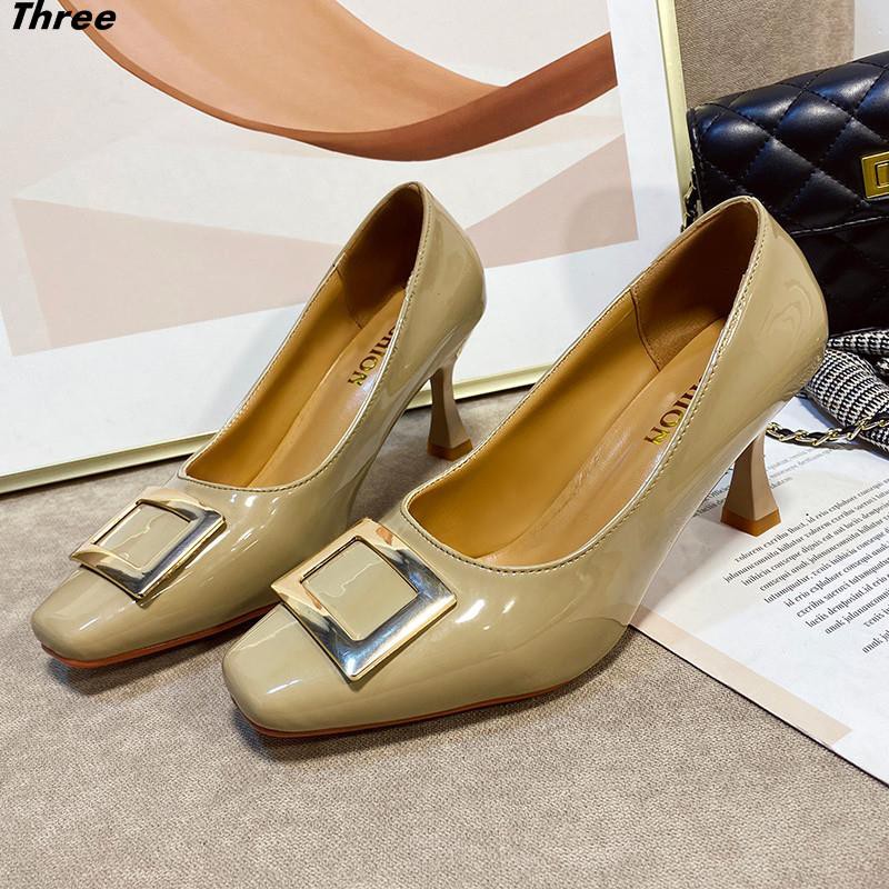 Women's shoes, high heels, women's all-match stiletto square toe temperament design sense niche shallow mouth professional single shoes