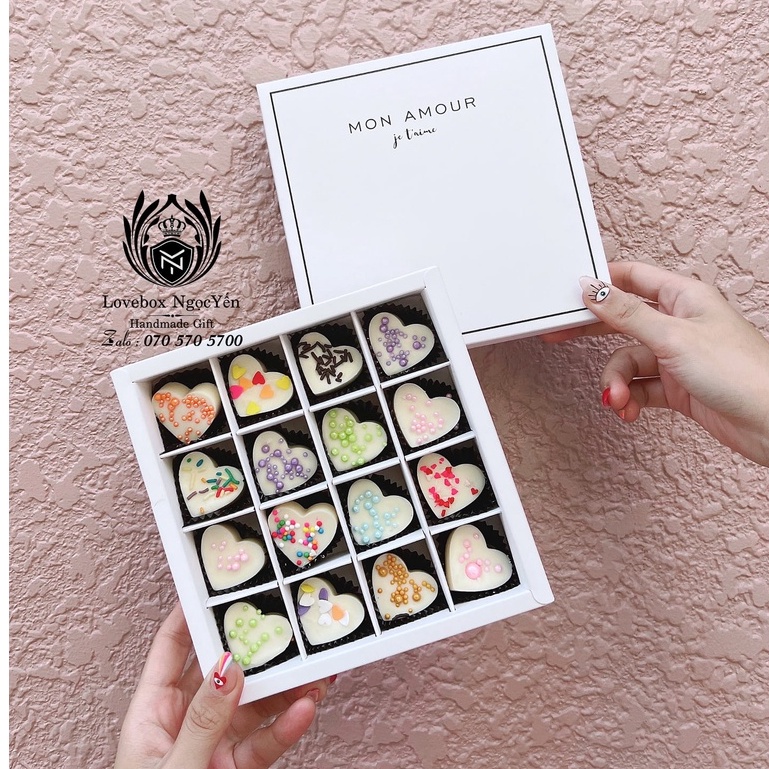 [ HỎA TỐC ] Socola valentine Mon trắng 16 viên tim phủ topping siêu xinh