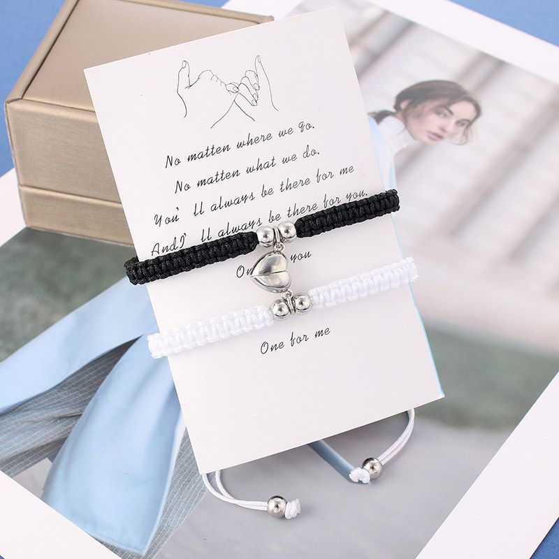 Vòng tay cặp nam nữ, vòng đôi tình yêu nam châm trái tim đan dây dù nhiều màu sắc có thể điều chỉnh.