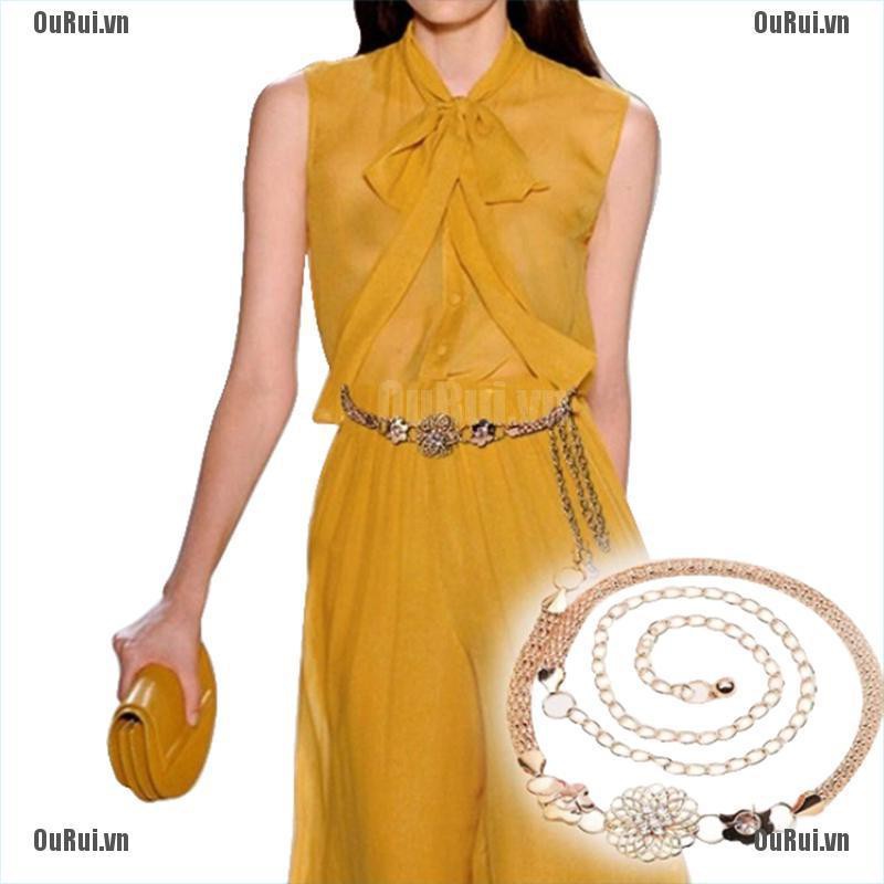 Thắt Lưng Kim Loại Màu Vàng Thời Trang Thanh Lịch Cho Nữ