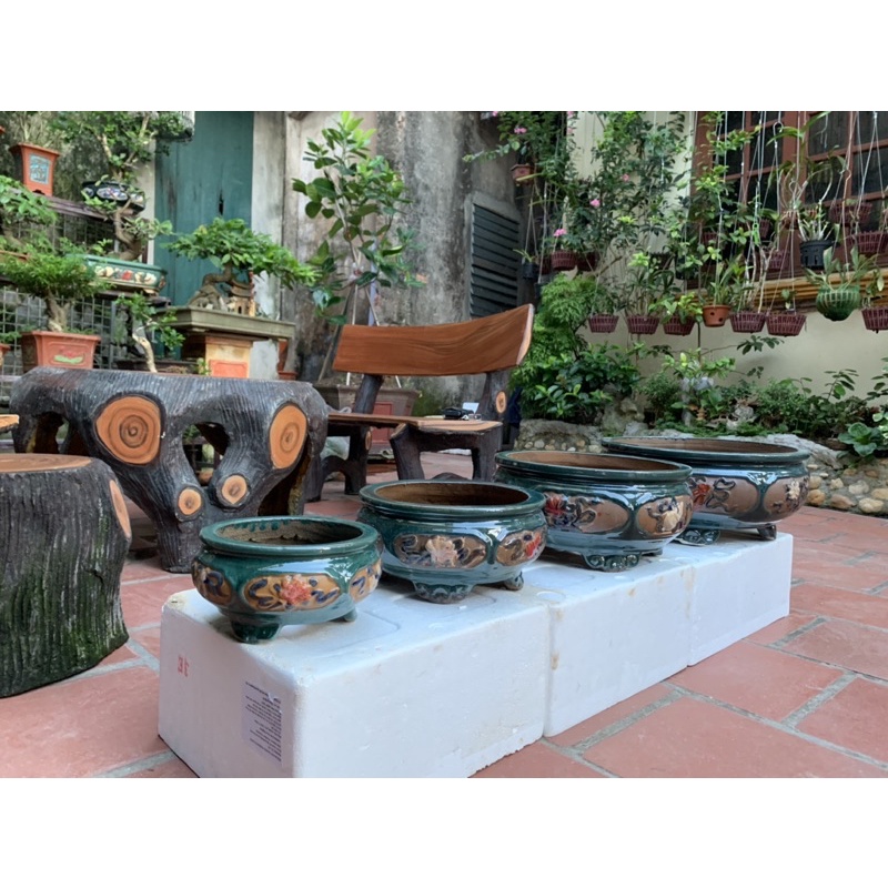 Chậu bon sai tròn chân quỳ - bộ 4 cái