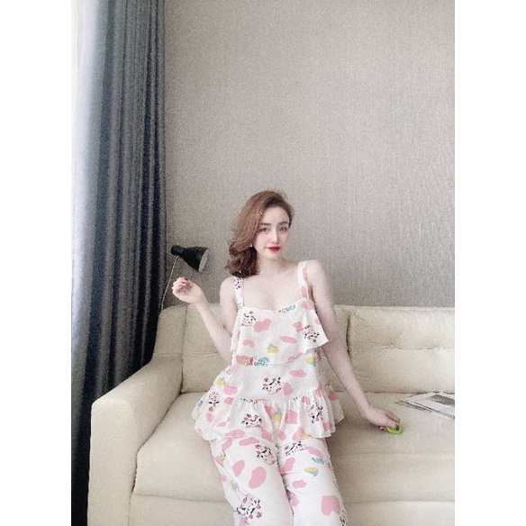 Bộ lụa Mango dây hoạ tiết Thài Leng xinh xắn