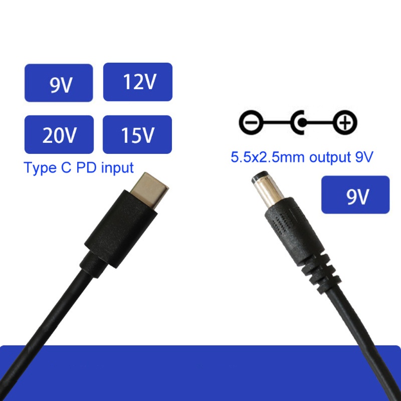 Cáp Chuyển Đổi USB C PD Sang 9V 5 5x2 5mm Chuyên Dụng Cho Bộ Định Tuyến Wifi Laptop