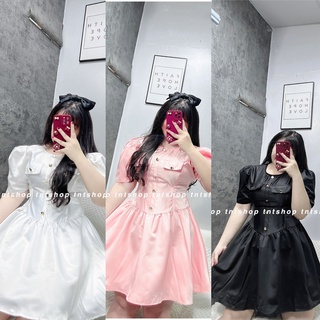 Đầm gấm tay phống phối nút