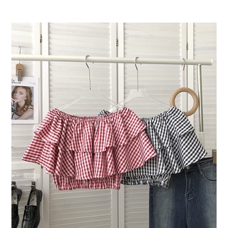 Áo kiểu kẻ sọc croptop bèo tầng thời trang n80-822