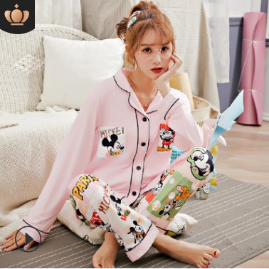 Bộ Pijama dài tay hình chuột Mickey chất cotton bao đẹp cho nữ