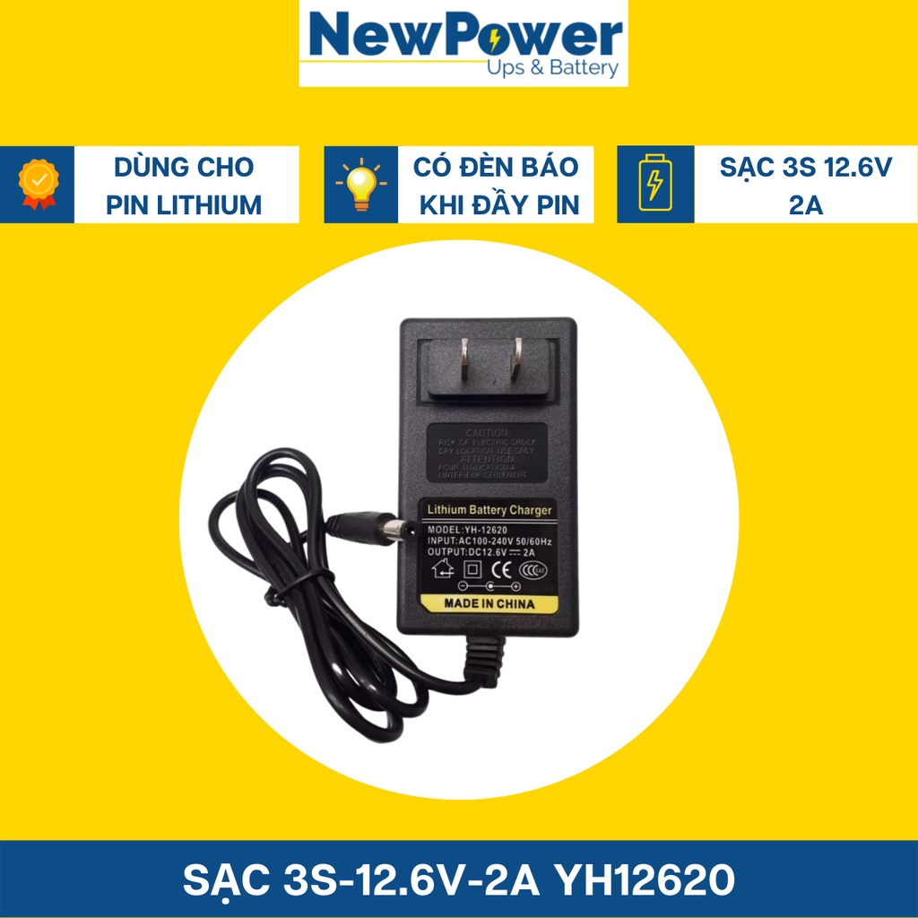 Sạc 3S 12.6V-2A YH-12620 dùng cho Pin Li-ion  Có Đèn Báo Đầy Pin