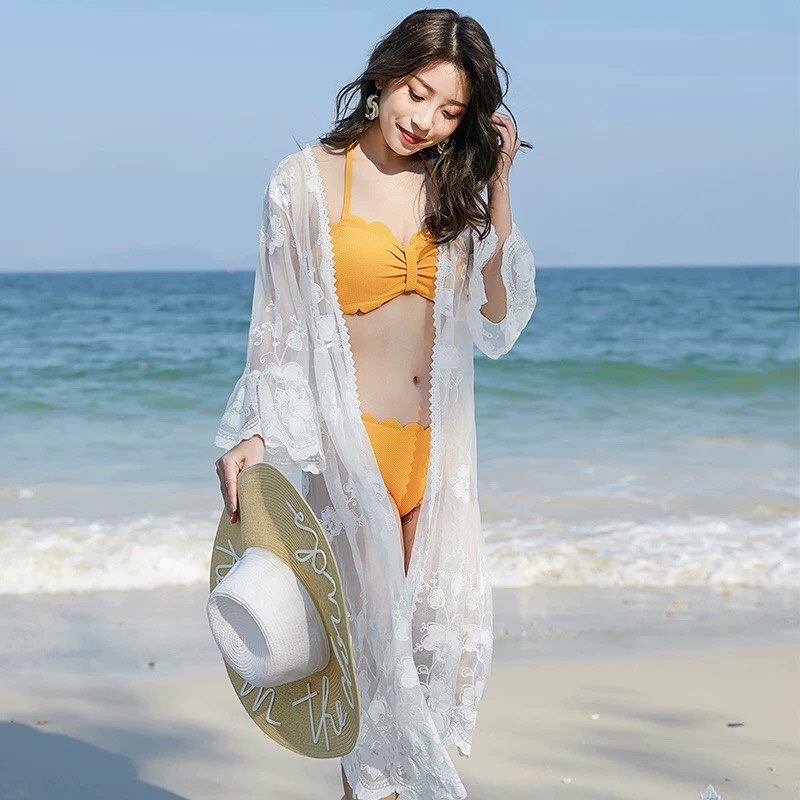 Áo lưới, áo choàng khoác đi biển ren lưới dáng dài mặc ngoài bikini đi bơi hàng Quảng châu chất lượng