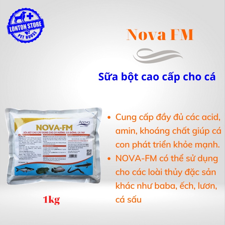 ANOVA Nova FM-Sữa bột cao cấp dùng cho cá hương, cá giống, cá thịt, gói 1kg - Lonton store