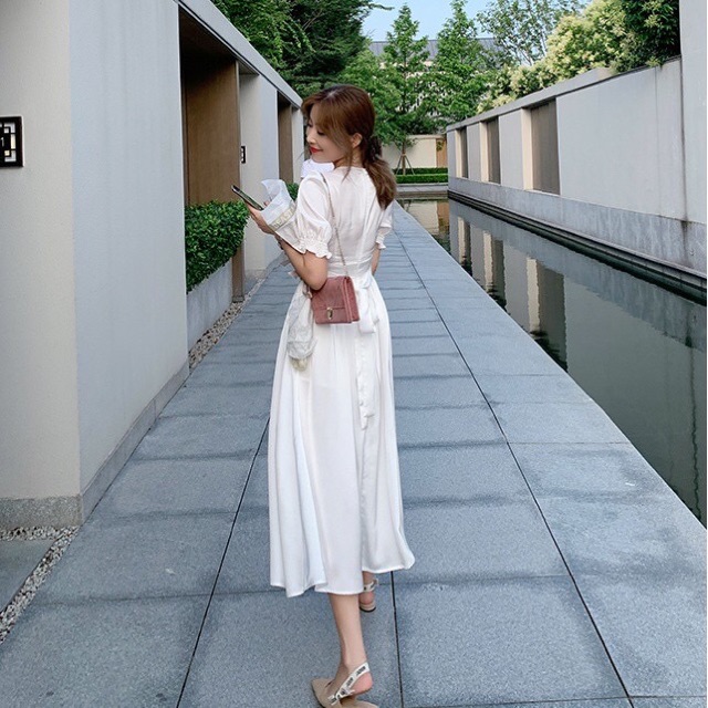 ĐẦM TRẮNG DỰ TIỆC XẺ TÀ 👉HÀNG CHUẨN LOẠI 1 CAO CẤP 👈 Đầm Trắng Nữ Form Dài,Dáng Xoè, Tay Lỡ | BigBuy360 - bigbuy360.vn