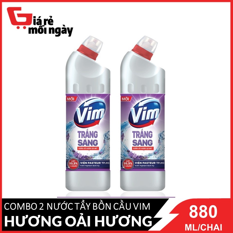 COMBO 2 chai Nước tẩy bồn cầu VIM Trắng Sáng Than hoạt tính và hoa oải hương (Tím) 870ml X2