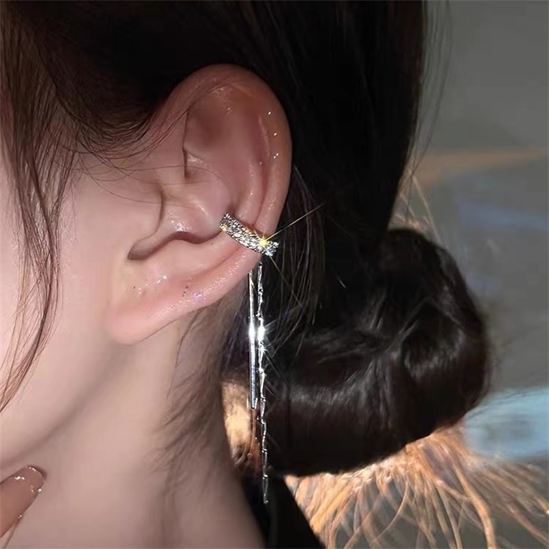 Khuyên Tai Kẹp Chữ C Đính Đá Zircon Không Xỏ Lỗ Phong Cách Retro Thời Trang