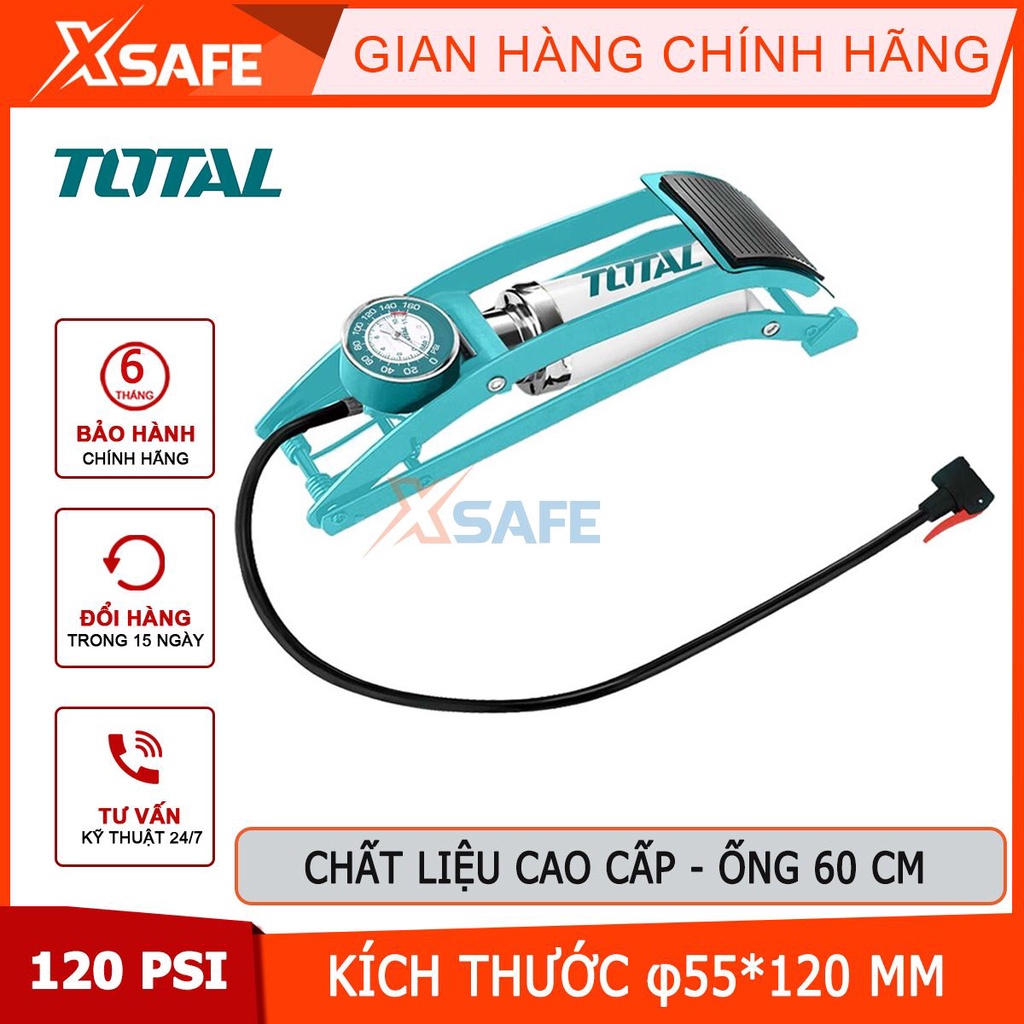 Bơm hơi đạp chân TOTAL TMPP5511, kích thước: φ55 * 120mm, ống bền áp suất cao, đầu phù hợp với Schrader, Presta ,Dunlop