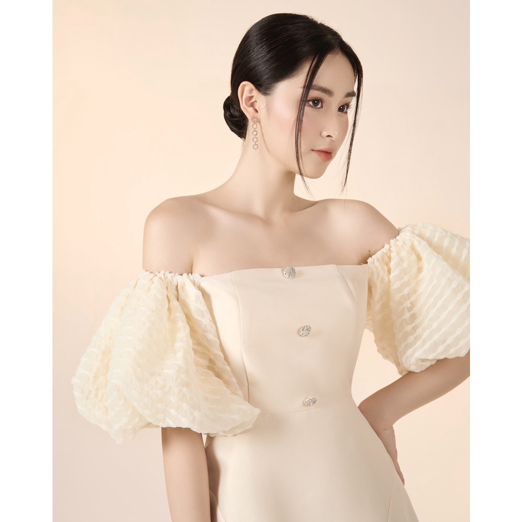 Váy tafta cúp ngực dáng xòe phối tay tơ bồng nữ tính Anna Dress