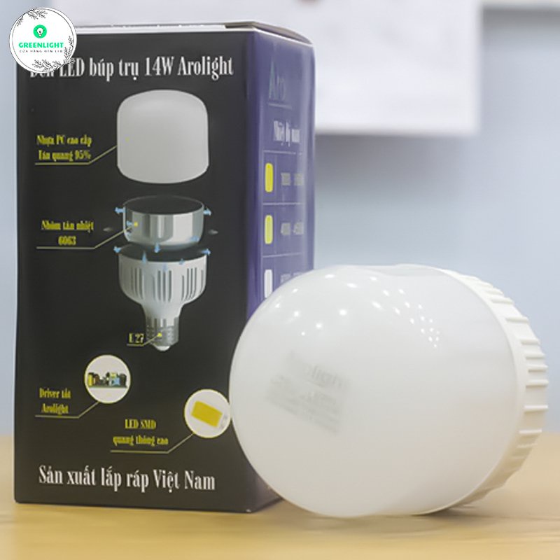 Bộ 3 Đèn Búp Trụ nhựa kín nước 14W Arolight ánh sáng Trắng, đèn LED siêu sáng, bảo hành 12 tháng