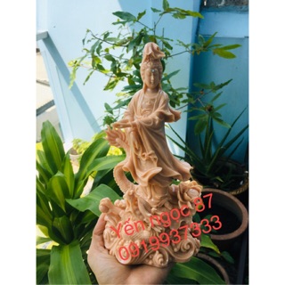 Tượng Quan Âm Nam Hải đứng rồng cao 24 cm ( kèm quà tặng )