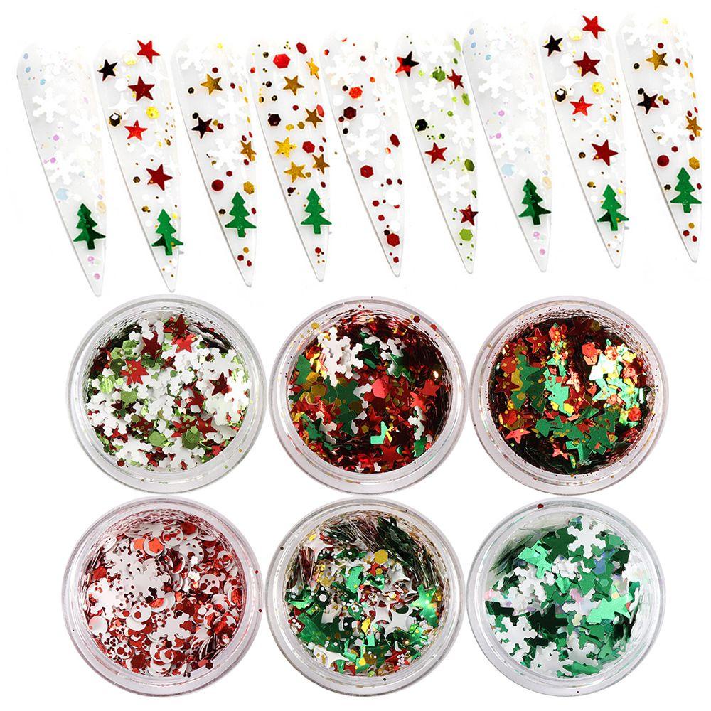 Set 6 Hộp Sequin Trang Trí Móng Nghệ Thuật 3D Phong Cách Giáng Sinh