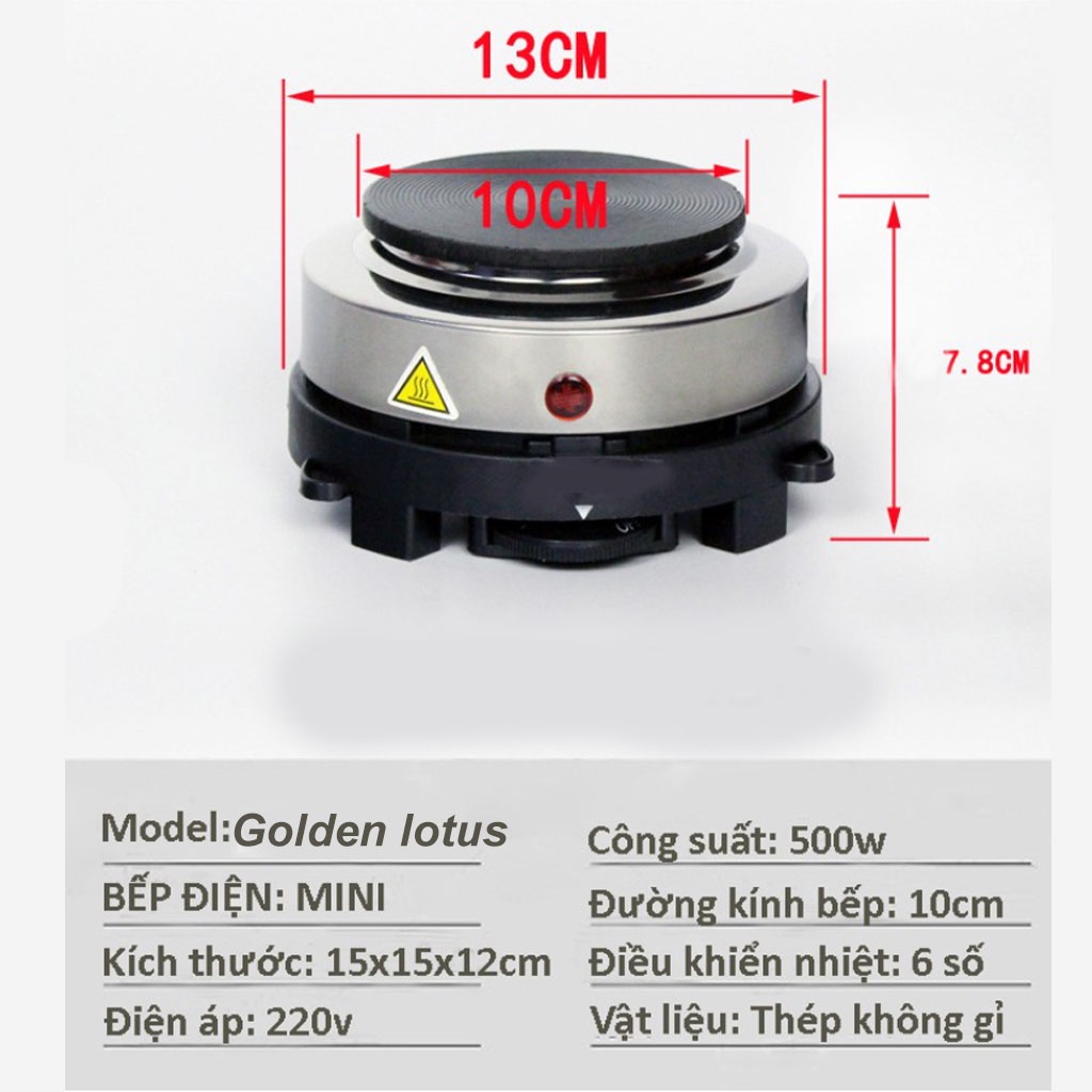 Bếp điện mini 500W không kén nồi dùng để đun sôi cà phê và hâm thức ăn - Bảo hành 12 tháng