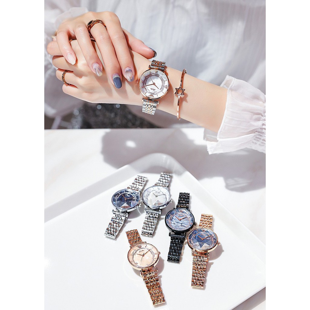 Đồng hồ nữ Scottie S9041 hàng chính hãng dây kim loại mặt 3D siêu sang