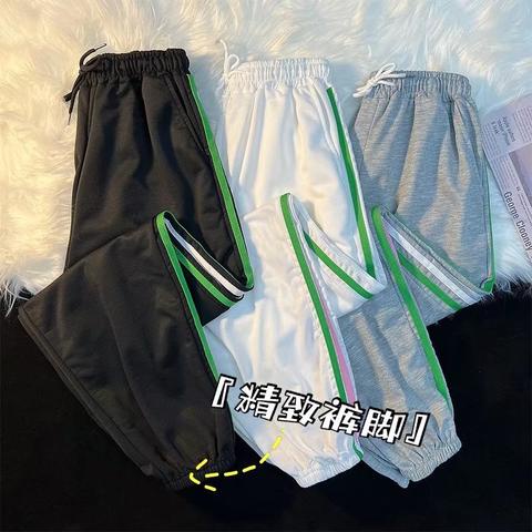 Quần Thể Thao Dây Rút Co Giãn Kẻ Sọc Bên Hông 3 Màu Phong Cách Harajuku Hàn Quốc Dễ Phối Đồ