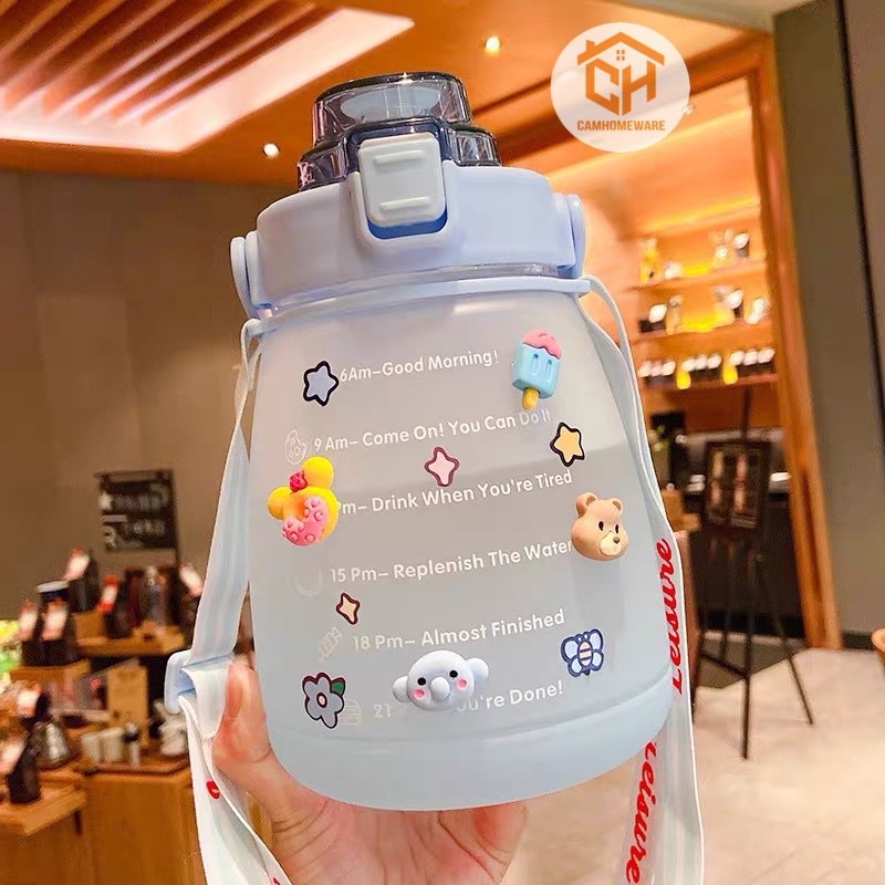 Bình Nước Bầu Có Ống Hút Kèm Dây Đeo Cực Tiện Lợi Dễ Thương Dung Tích 1300ml