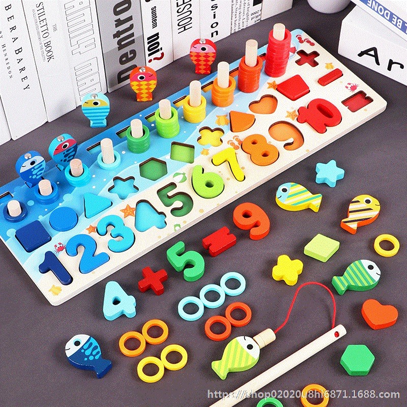 Bộ Đồ Chơi Gỗ Câu Cá Số Tư Duy Và Hình Khối 87PCS