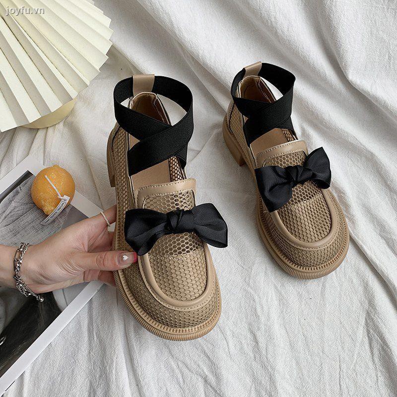 2021 spring and summer new bowknot breathable mesh English style small leather shoes Mary Jane single jk