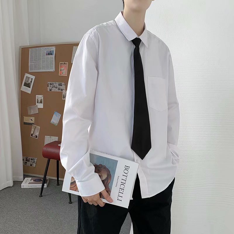Áo sơ mi nam nữ trơn cổ bẻ dài tay phong cách Hàn Quốc kèm cà vạt-KB25 | BigBuy360 - bigbuy360.vn