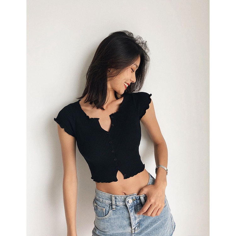 DUNEA Áo Thun Dệt Kim Tay Ngắn Thiết Kế Quyến Rũ Thời Trang Cho Nữ