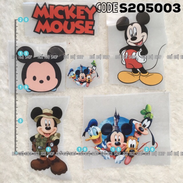 Set hình dán nhiệt Mickey, kích thước hình 5-12cm