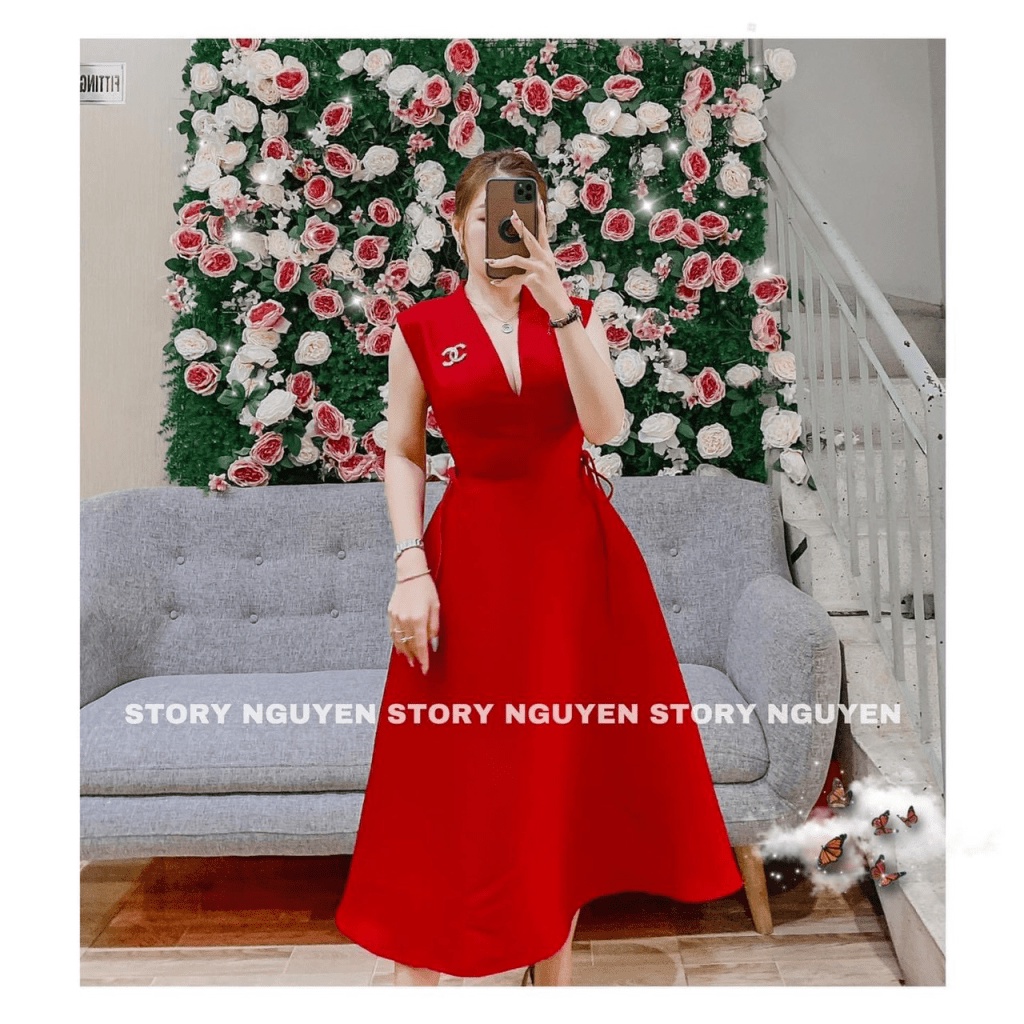 (Mẫu Mới) Đầm TAPTA Cụt Tay Cổ V Dáng Xòe Diện Đẹp Hết Ý UP Valentina Shop