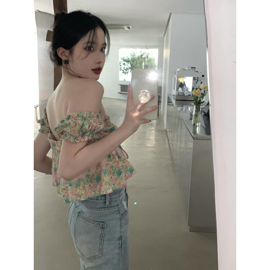 Áo Sơ Mi Tay Phồng Cổ Búp Bê Cột Dây Dáng Ngắn Thời Trang Xinh Xắn Cho Nữ