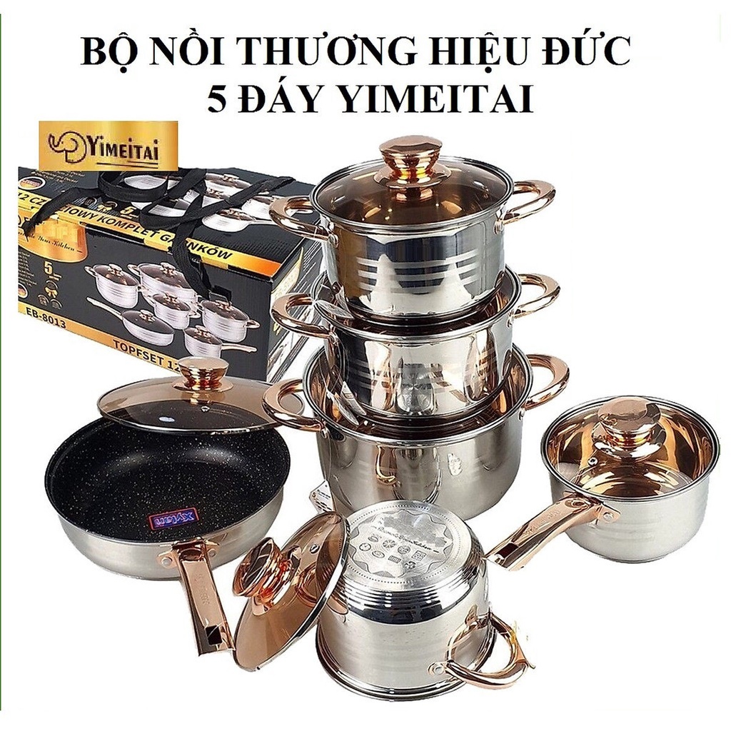 Bộ Nồi Đức 6 Chiếc YIMEITAI Vung Kính Nhập Khẩu, Bộ Nồi 6 Món 12 Chi Tiết Công Nghệ Đức