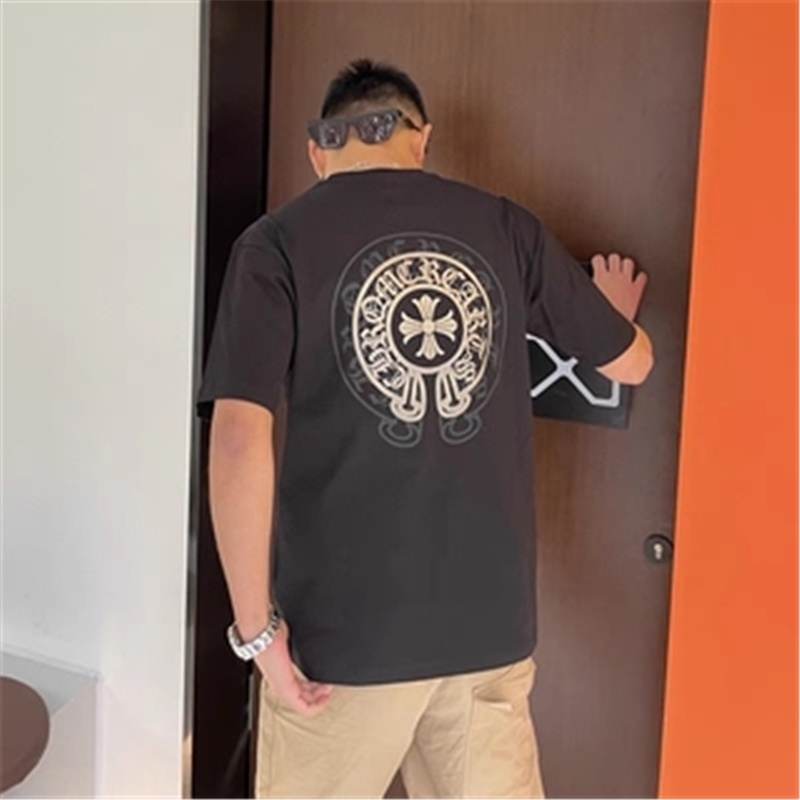 Áo thun cotton cổ tròn tay ngắn dáng rộng in họa tiết Chrome Hearts K002 #