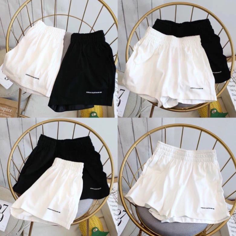 Quần Short Đũi Thêu Chữ Nhỏ Nữ [FREESHIP]  Shorts Đùi Ống Rộng, Sooc Cạp Chun Màu Trắng Đen,Sọt Ngắn Ulzzang