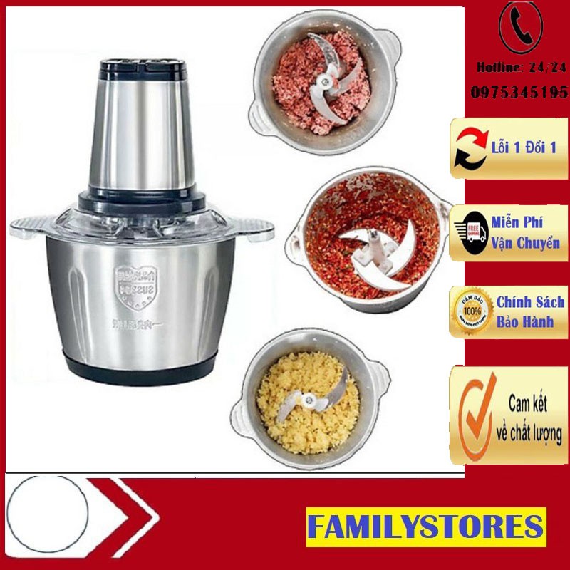 Máy xay thịt, xay rau - củ - quả đa năng Cooking cối inox 304 4 Lưỡi Đa Năng, Công suất 250W - BẢO HÀNH 6 THÁNG