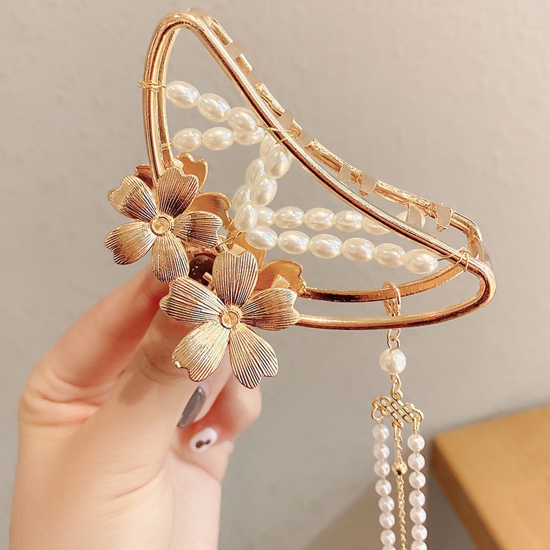 Kẹp tóc kim loại đính ngọc trai nhân tạo phong cách Hàn Quốc cho nữ