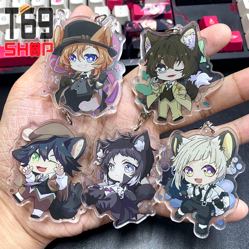 Móc khóa mica anime Bungo Stray Dogs - Neko ver (Loại cao cấp - Hình in ép giữa 2 mặt mica)
