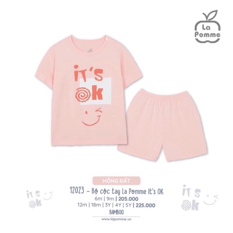 Bộ quần áo cộc tay bé trai bé gái La pomme in hình It's Ok