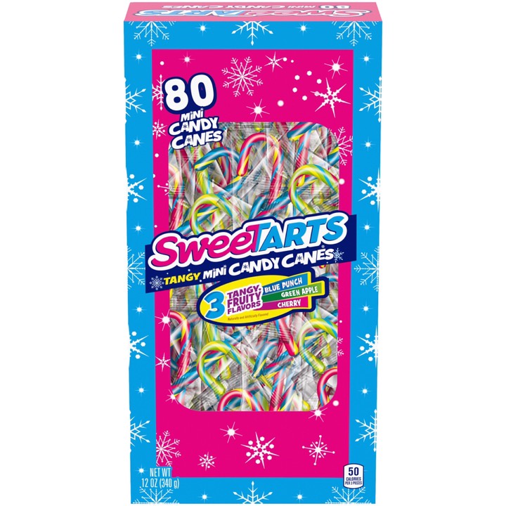 Kẹo cây gậy mini Sweestarts Tangy Candy Canes 80 cây (Vị táo xanh, cherry, blue punch)