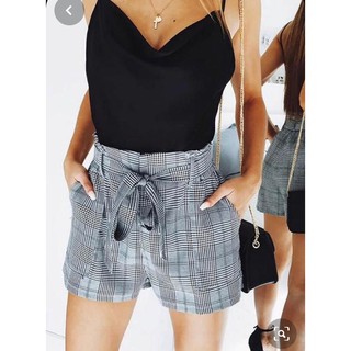 Quần short nữ lưng thun chất vải kaki thắt eo xám