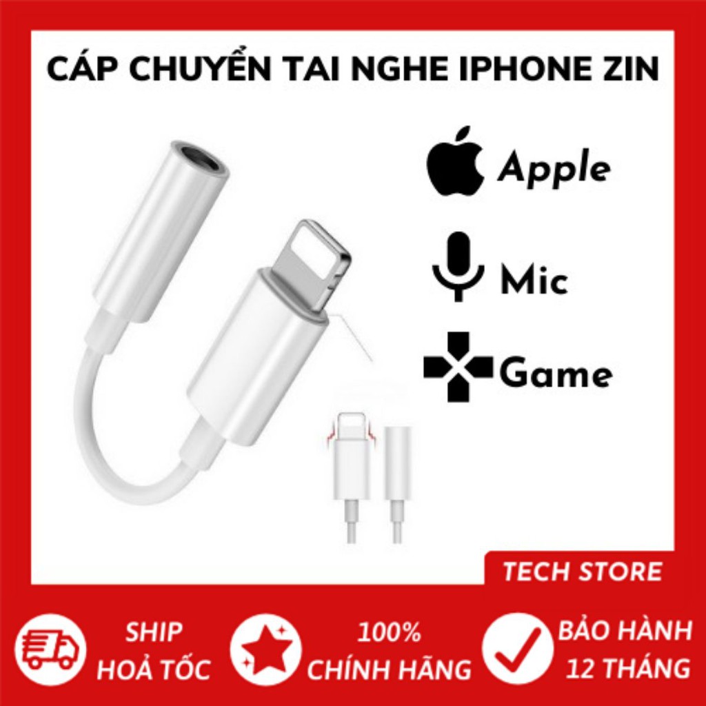 [ Chính hãng ] Cáp chuyển đổi tai nghe iPhone từ Lightning sang Jack 3.5 có hỗ trợ đàm thoại Techstore