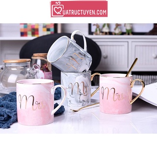 Cốc đôi sứ vân đá mẫu Mr / Mrs - Quà tặng cưới, giáng sinh
