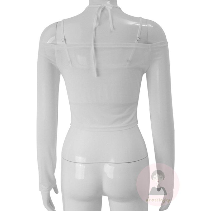 Set Áo Croptop Sát Nách + Áo Tay Dài Trễ Vai Màu Sắc Thanh Lịch Dành Cho Nữ