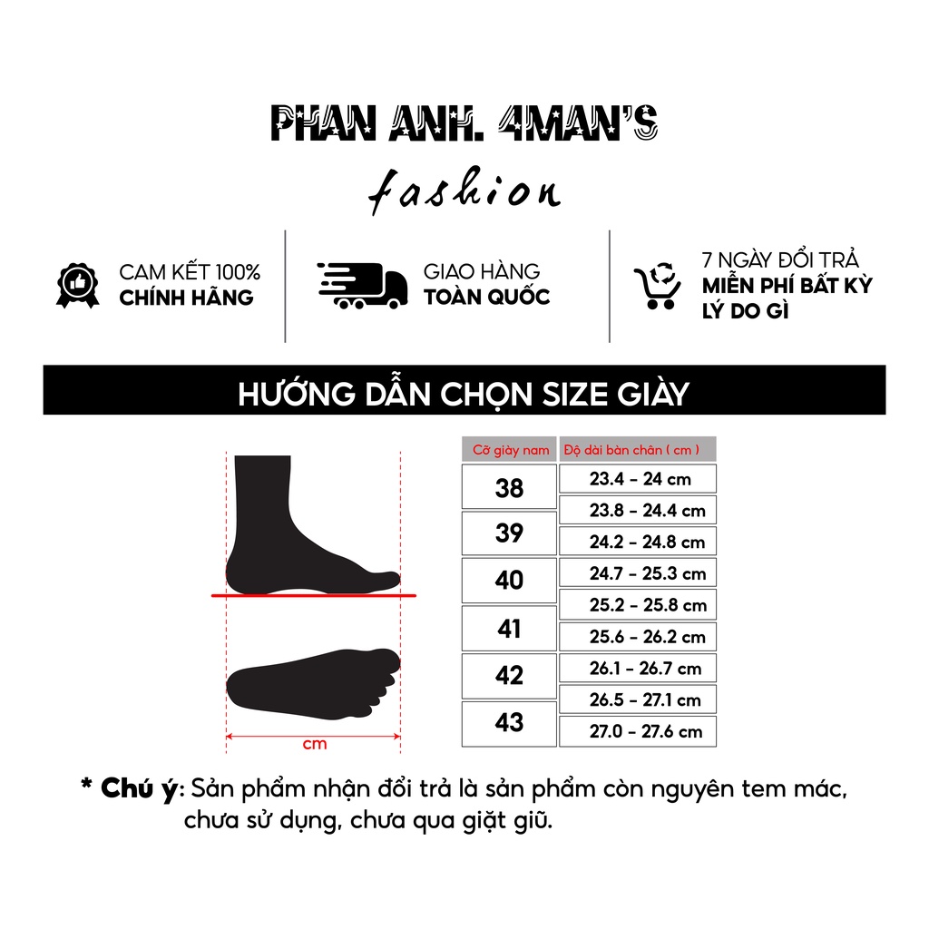 Giày thể thao nam sneaker Phananh.4mans chất liệu da Bò Napan   bảo hành 24 tháng tặng kèm tất 4ML-G39