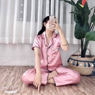 Set bộ phi lụa nơ quần dài tay ngắn hàng cao cấp