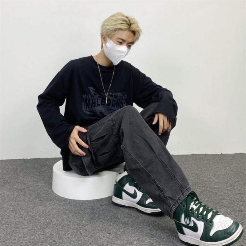 Quần jean cargo pants túi hộp ống rộng dáng suông phong cách unisex hàng cao cấp