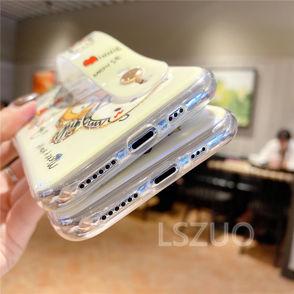 Ốp điện thoại mềm họa tiết gấu Pooh chuột Mickey kèm móc xỏ tay cho iPhone 12 Mini 12 Pro Max 11 Pro Max X XS XR